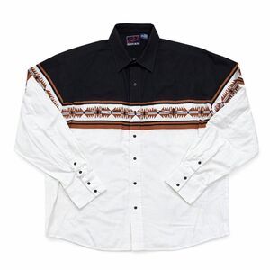 Roper Western Button Down Shirt Large Black White Southwestern Pattern
